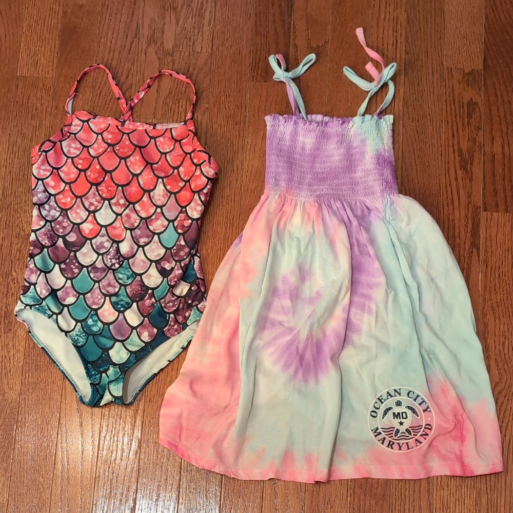 Honisen Mermaid Swimsuit + Dreamsicle Kids Ocean City MD Tie-Dye Dress Size XL
